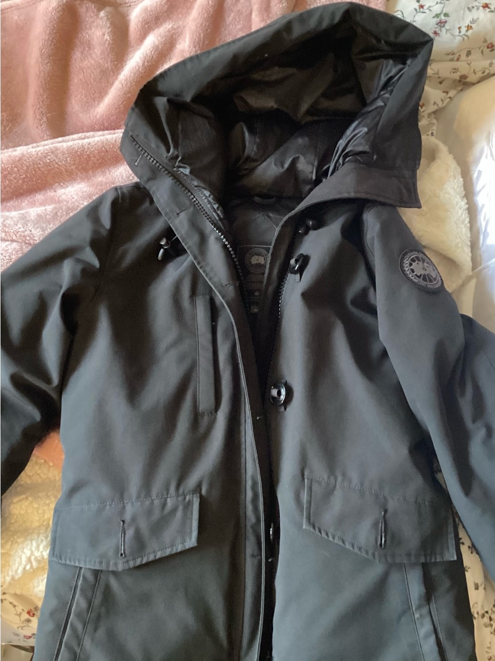 Canada Goose Black Hooded Parka with Signature Patch